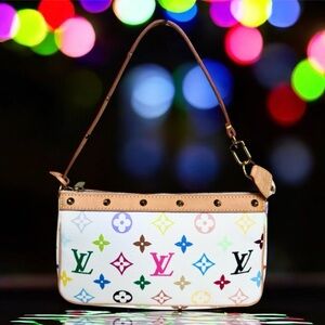 💕VINTAGE LOUIS VUITTON x MURAKAMI 1st-Gen White Multicolor Monogram Pochette🌈